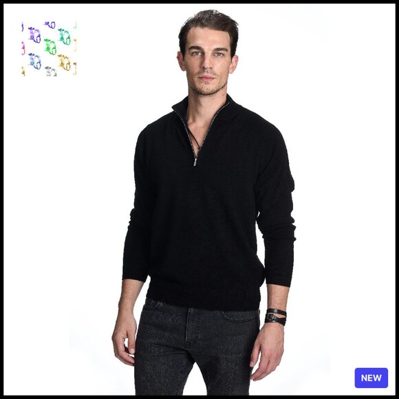 Men's Cashmere Half Zip Mock Neck Sweater Classic Elegant Luxury Pullover